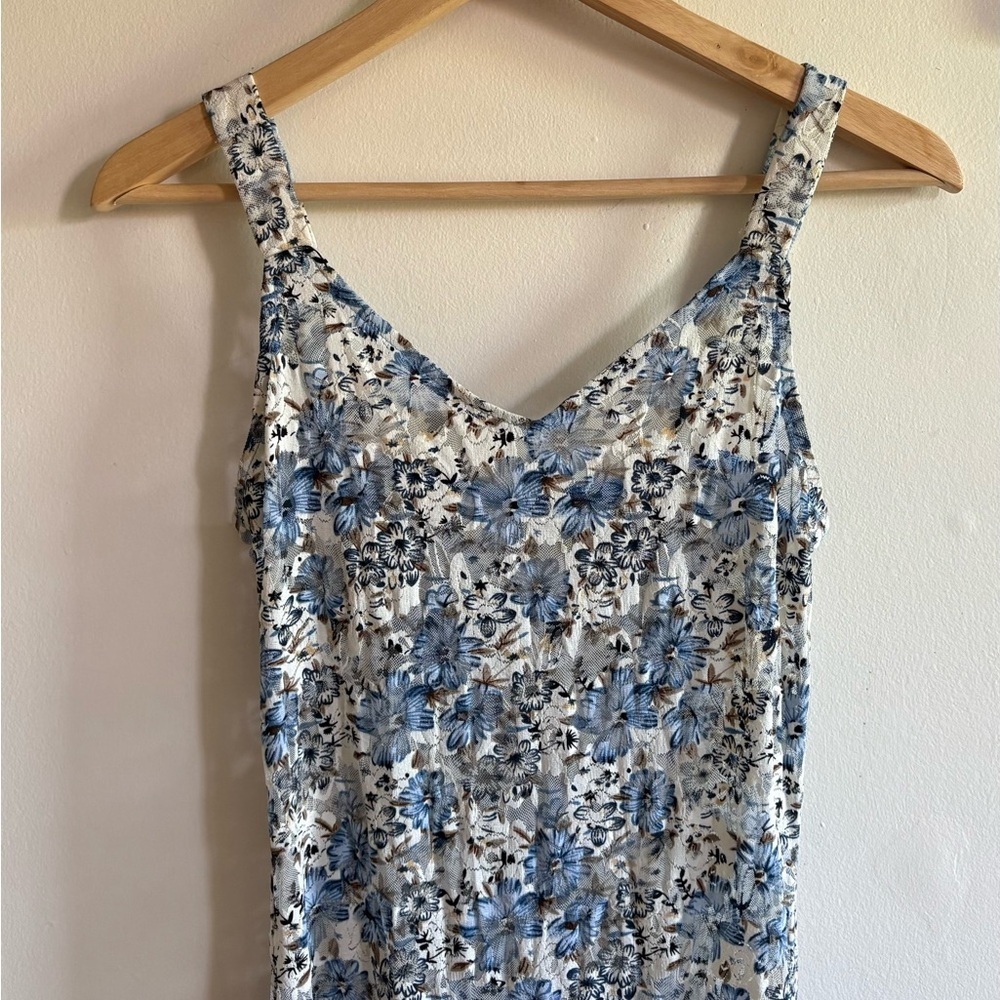 Vintage Blue Floral Lace Midi Dress – Fits XS–S - Picture 6 of 7